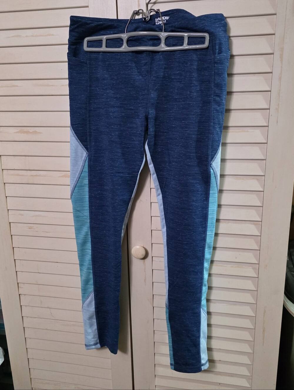Lands' End Girls XL 14-16 Active Colorblock Leggings Blue Space Dye Teal